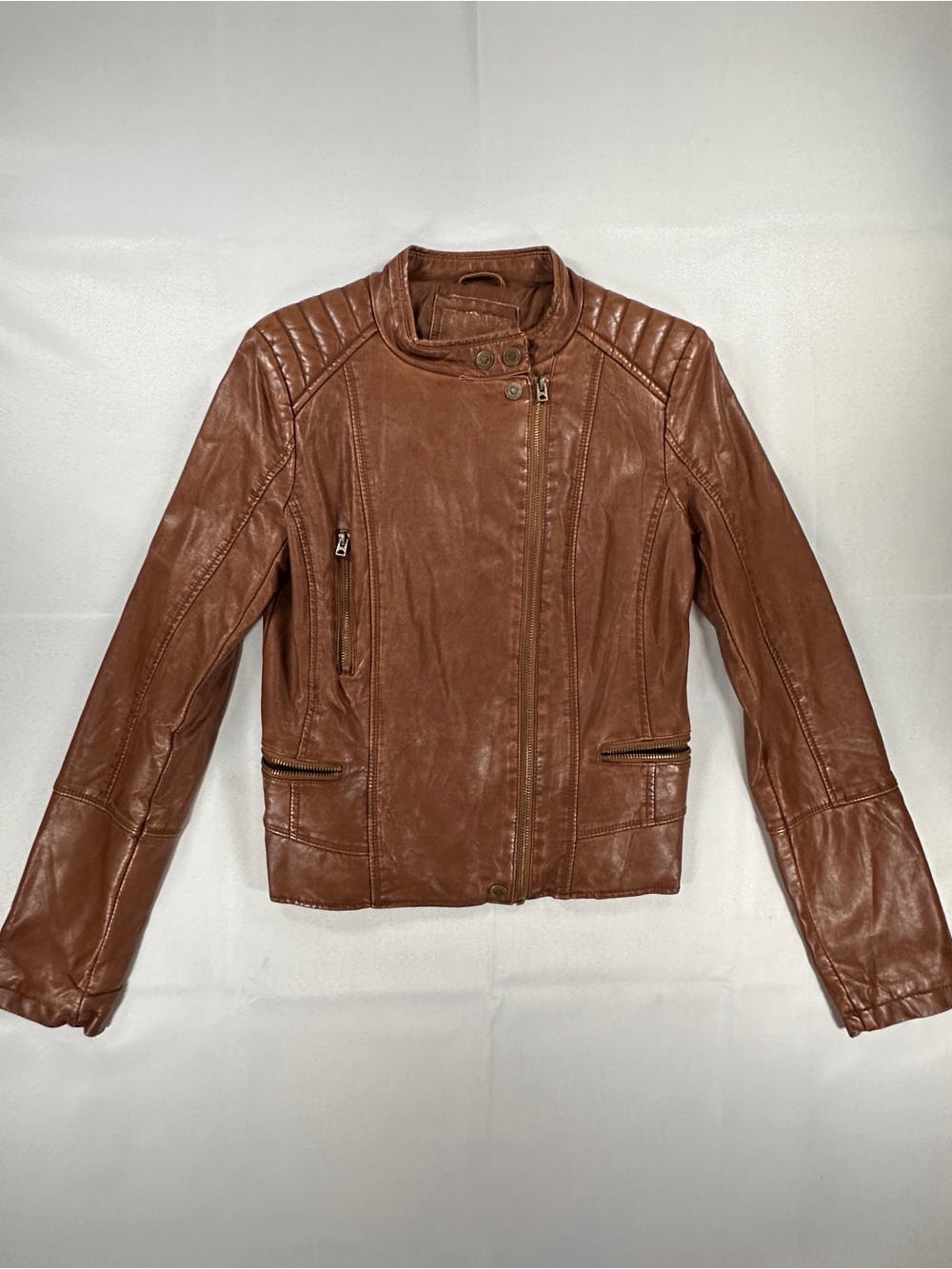 Aeropostale Brown Faux Leather Moto Biker Jacket Women’s S Y2K